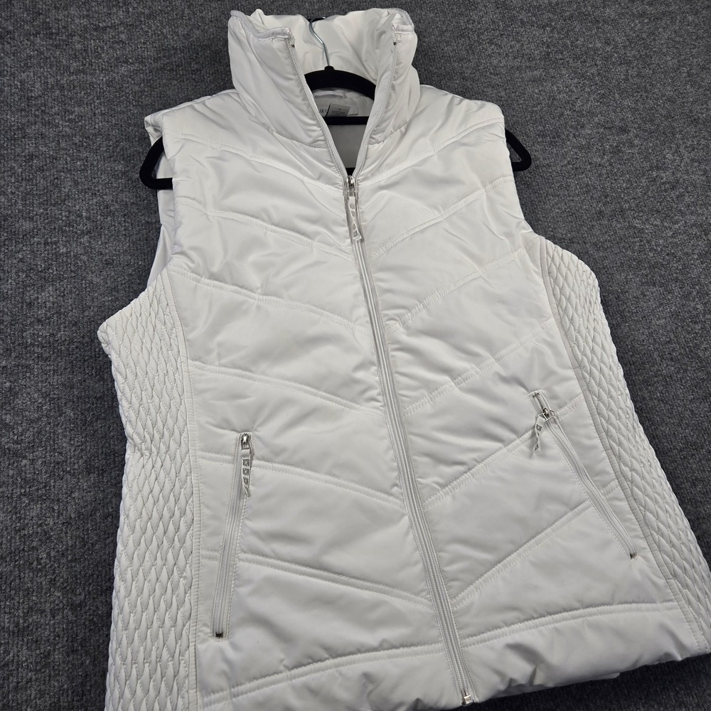 Liz Claiborne Puffer Vest Womens Large White Quilted Mock Neck Full Zip Pockets